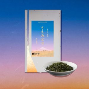 七十七夜摘み静岡県産さえみどりのパッケージと茶葉