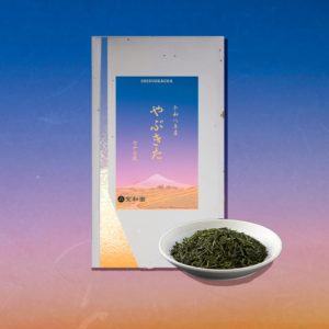 七十七夜摘み静岡県産やぶきた茶のパッケージと茶葉